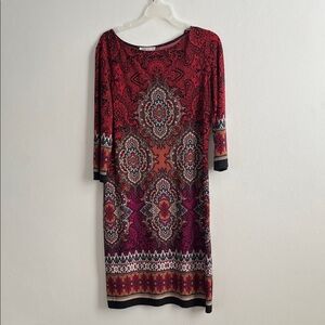 London Times Red and Black Long Sleeve Dress